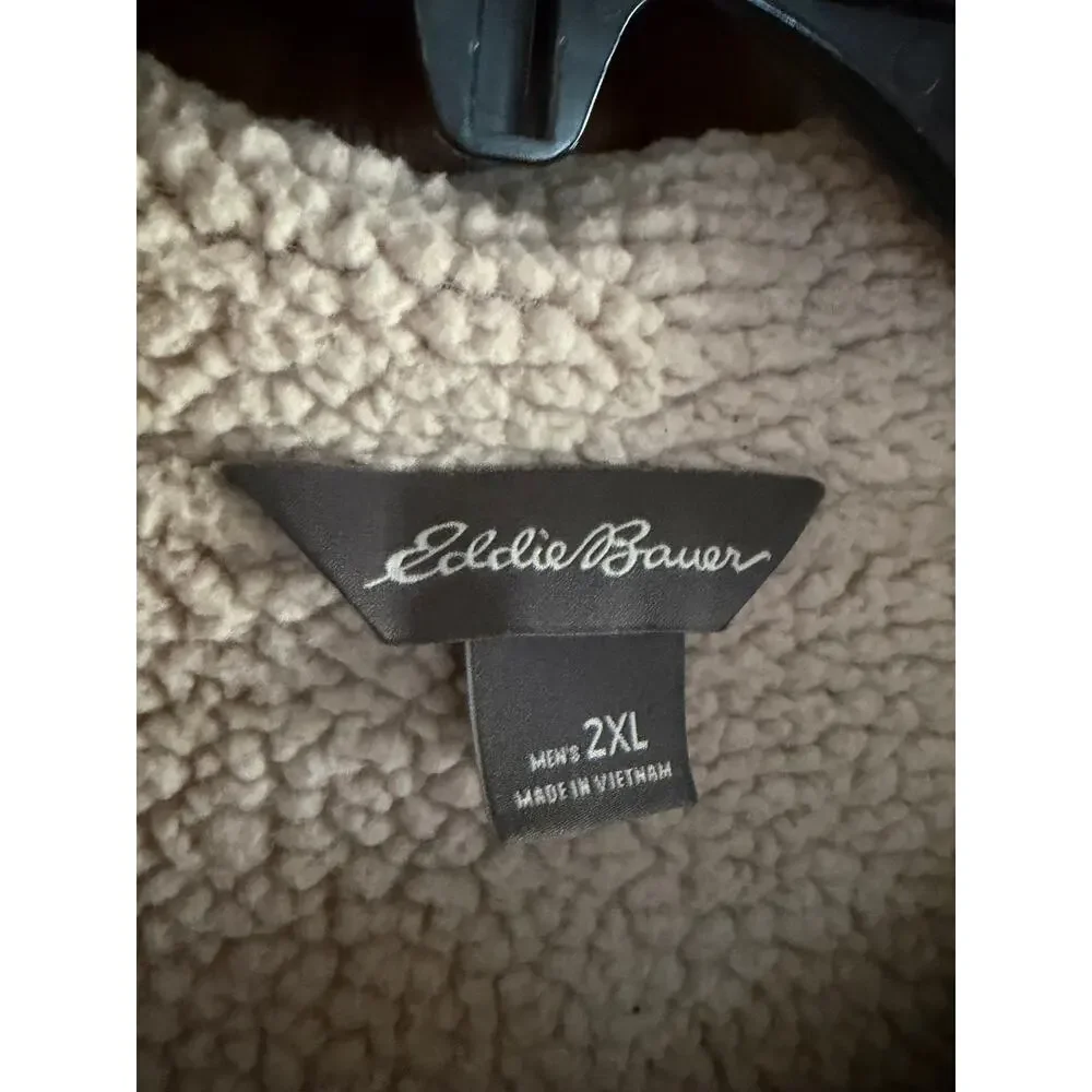 Eddie Bauer Men's 2XL Brown Sherpa Lined Quarter Zip Pullover Sweatshirt